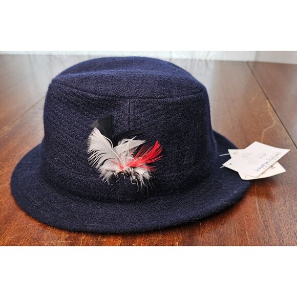 Jonathan Richards Robbie Navy Blue 100% Wool Tweed Hat 54/6 5/8, 1 1/2" Brim NWT - Picture 1 of 8